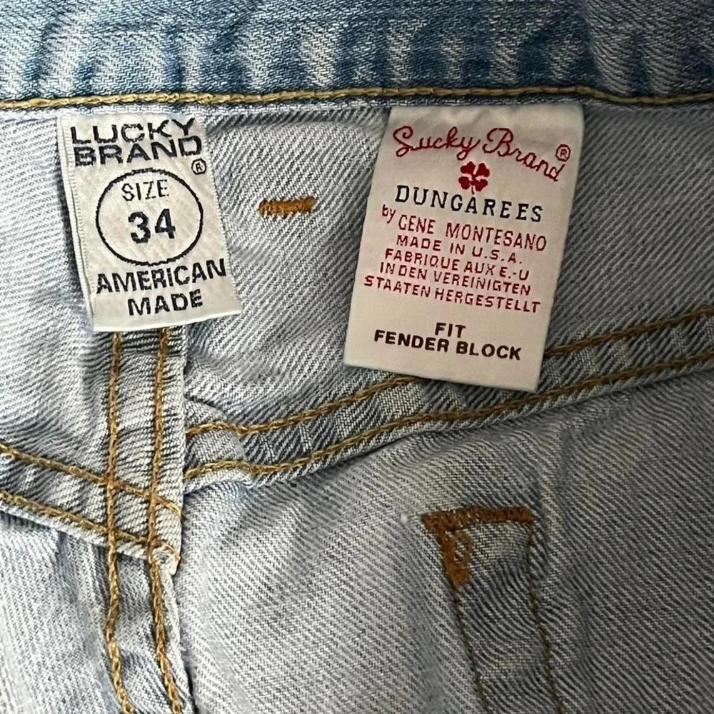 Lucky Brand Fender Block Jeans 34 Made USA Distressed Light Wash Denim